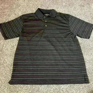 PGA Tour Polo Shirt Mens M Black/white/red Striped Golf Short Sleeve